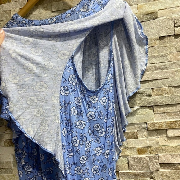 Chaps Boho Blue Floral Peasant Keyhole Front Tie - Picture 6 of 11